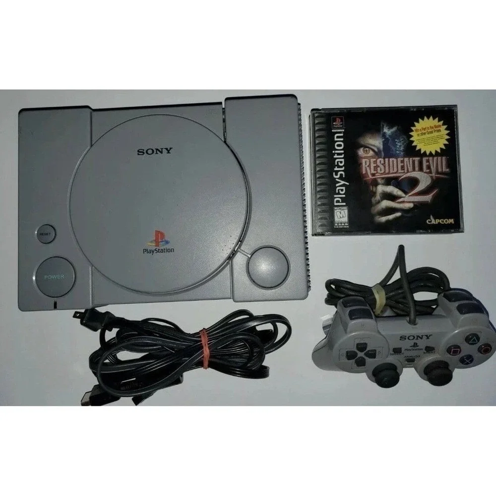 Playstation PS1 console with all the cables and Resident Evil 2 BUNDLE Tested